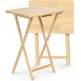 thumbnail image 1 of LibraMal Rectangle Folding Portable TV Snack Serving Tray Table, Solid Wood Construction with Natural Finish, Natural, 2 Piece Set, 1 of 7