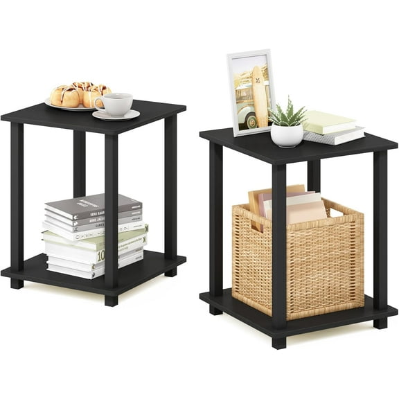 LibraMal Side Table Set of 2, 2-Tier Square Modern End Table, Nightstand, Night Stand, Bedside Table, Toolless Assembly, for Living Room, Bedroom, Americano
