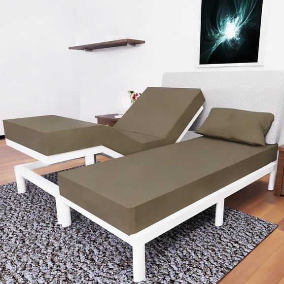 LibraMal Split Queen Sheets - 5 Pcs Set for Adjustable Bed - Soft, Wrinkle-Resistant (Taupe)