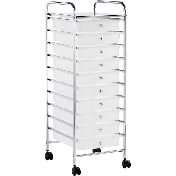 Librala 10 Drawer Cart Rolling Plastic Storage Cart and Organizer Multipurpose Mobile Rolling Utility Storage Organizer for Home Office School and Workshop, White