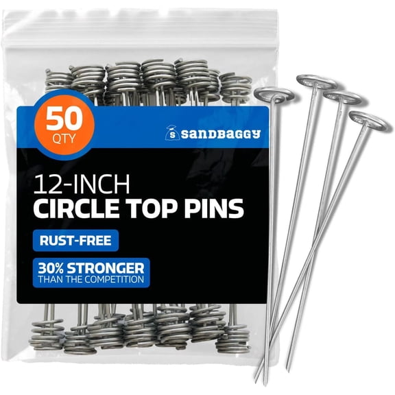 Librala 12-inch Circle Top Pins - Landscape Staples (Galvanized) - Garden Stakes for Landscaping, SOD - Heavy Duty Ground Stakes, Lawn Turf Spikes, Christmas Decorations, Weed Mats (50 Pins)