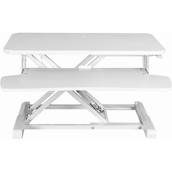 Librala 28 inch Desk Converter, K Series, Height Adjustable Sit to Stand Riser, Dual Monitor and Laptop Workstation with Keyboard Tray, White, DESK-V028KW