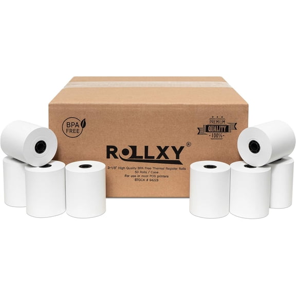 Librala 3 1/8 x 230 Thermal Paper Receipt Rolls (50 - Solid Core) Fits All POS Cash Registers Printers, Clover Square Stations, Star Micronics SCP700, TSP100 BPA Free - Premium Grade (100 Rolls)