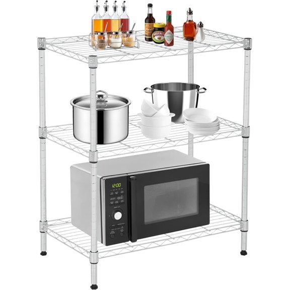 Librala 3 Tier Shelf Adjustable Wire Shelving Unit Metal Shelves with Leveling Feet Storage Rack for Kitchen Bathroom Utility Shelf Space Saving, 450lbs Capacity, 13"x23"x30"H, Chrome
