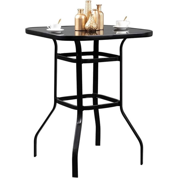 Librala 32" Outdoor Patio Bar Height Table, Square Tempered Glass Metal Table for Patio, Backyard, Poolside and Garden (Black)
