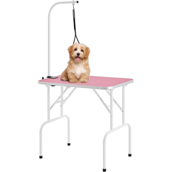 Librala 32-inch Foldable Pet Dog Grooming Table w/Adjustable Height Arm - Drying Table for Home w/Noose for Small Dogs Cats, Maximum Capacity Up to 220lbs, Pink