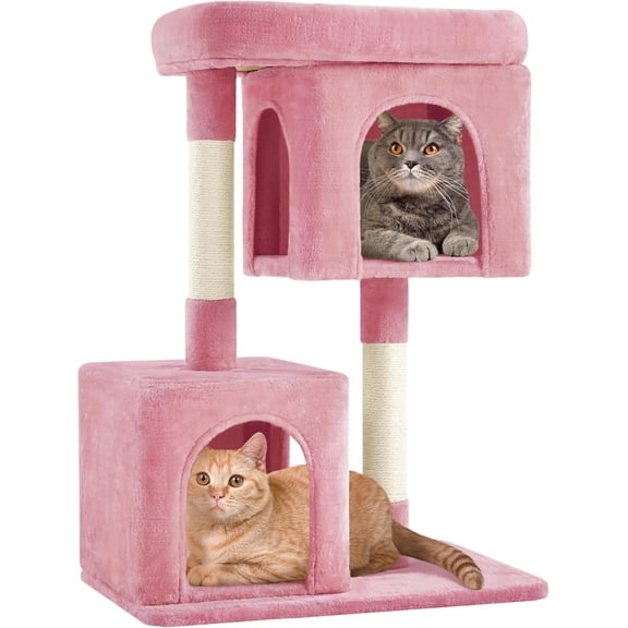 Librala 33.5in Cat Tree, Small Kittens Tower w/Large Perch&2 Cozy Condos, Sisal Scratching Posts for Indoor Kittens/Cat, Stable Pet Activity Center Furniture, Pink