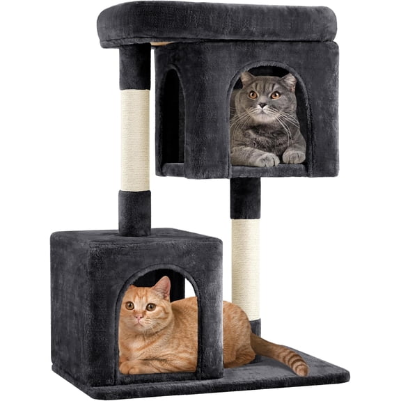 Librala 33.5in Cat Tree, Small Kittens Tower w/Large Perch&2 Cozy Condos, Sisal Scratching Posts for Indoor Kittens/Cat, Stable Pet Activity Center Furniture, Black