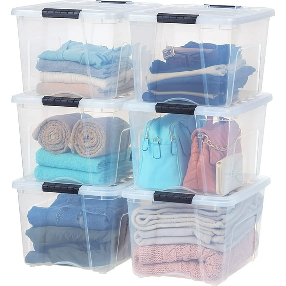 Librala 40 QT Plastic Storage Box with Lid and Latches - 6 Pack - BPA-Free, See-Through Organizing Solution, Durable Nestable Stackable Containers, Secure Pull Handle - Clear