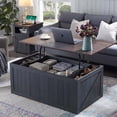 thumbnail image 1 of Librala 48" Lift Top Coffee Table, Farmhouse Cocktai with Sliding Groove Barn Door, Rustic Wood Center Table w/Double Storage Spaces for Living Room, Dark Grey, 1 of 7