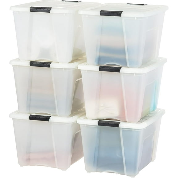 Librala 54 Quart Stackable Plastic Storage Bins with Lids and Latching Buckles, 6 Pack - Pearl, Containers with Lids and Latches, Durable Nestable Closet, Garage, Totes, Tubs Boxes Organizing