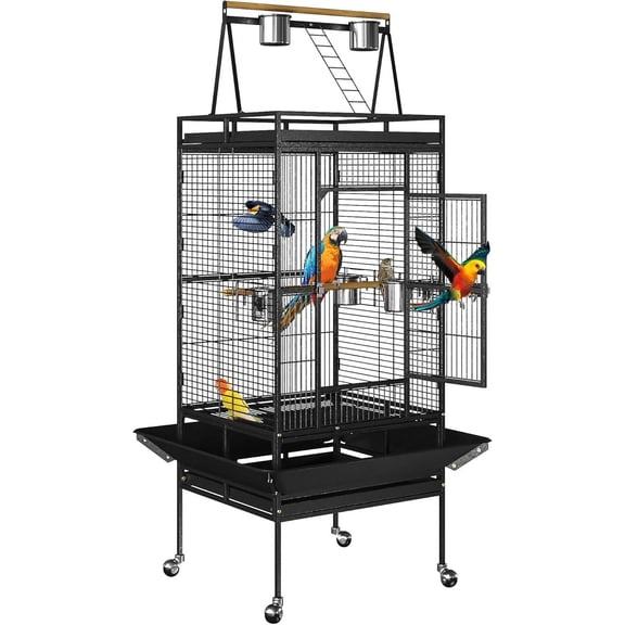 Librala 68-Inch Height Wrought Iron Standing Large Play Top Bird Cage for African Grey Small Quaker Parrot Cockatiel Sun Parakeet Green Cheek Conure Dove Budgie Lovebird