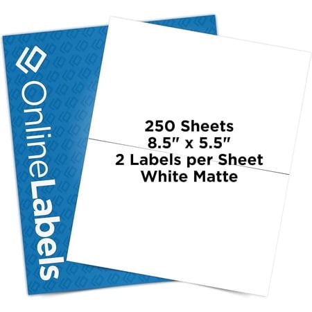 Librala 8.5 x 5.5 Half-Sheet Shipping Labels - Permanent, White Matte - for FBA, FedEx, UPS - Pack of 500 Labels, 250 Sheets - Inkjet/Laser Printers -