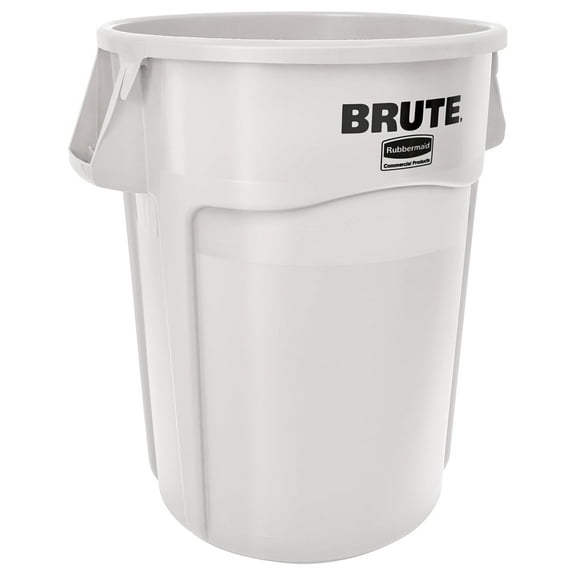 Librala BRUTE Heavy-Duty Round Garbage Can with Venting Channels, 44 Gallon, White, Waste Container for Landscapers/Construction Sites/Restaurants/Offices/Warehouses/Home