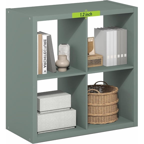 Librala Cubicle Book Shelf, 4-Cube Bookshelf, Extra Thick Frame Reversible Bookcase with Open Back, 14.6" x 30" x 30", for Living Room, Bedroom, Home Office, Sage Green