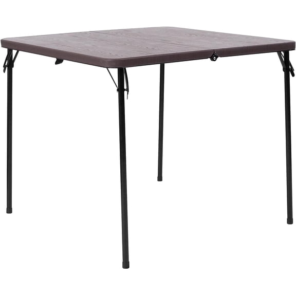 Librala Dunham 2.83-Foot Square Bi-Fold Brown Wood Grain Plastic Folding Table with Carrying Handle