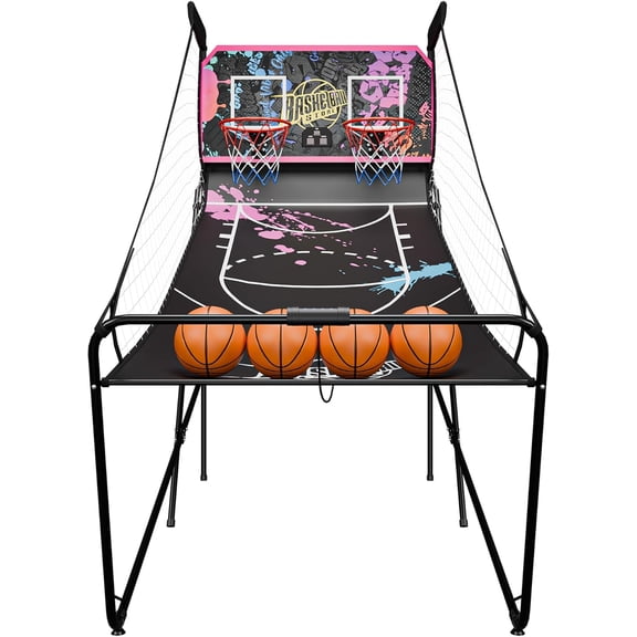 Librala Foldable Indoor Basketball Arcade Game Double Shot 2 Player W/ 4 Balls, Electronic Scoreboard and Inflation Pump (Dark Purple)