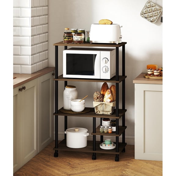 Librala Kitchen Carts on Wheels with Storage, 4-Tier Microwave Stand, Coffee Bar Stand Island Table for Kitchen, Living Room, Balcony, Small Space, Walnut
