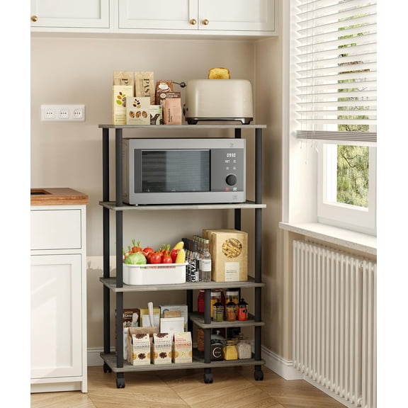 Librala Kitchen Microwave Cart, 4-Tier Microwave Table with Wheels Small Bakers Rack Organizer for Kitchen Office Balcony