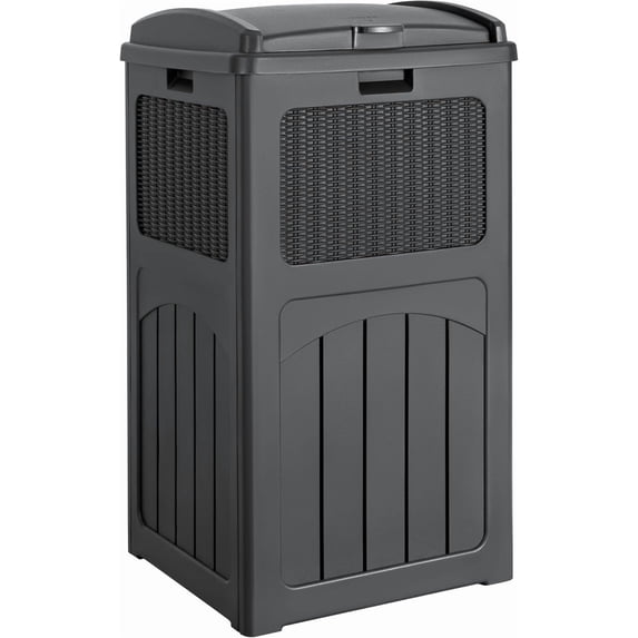 Librala Lane 33 Gallon Outdoor Trash Can, Hideaway Garbage Bins with Tiered Lid, Waterproof Resin Outside Waste Bins for Patio, Outside Pool, Backyard and Deck (1, Gray)