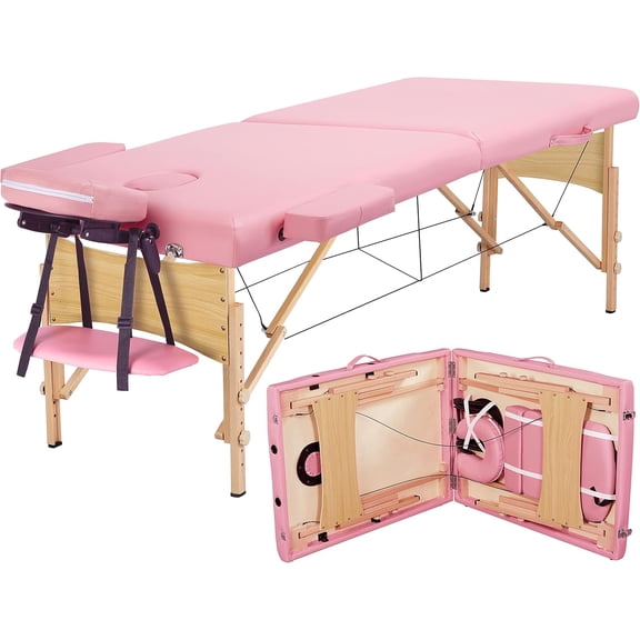 Librala Massage Table Portable Lash Beds Spa Bed Massage Couch Foldable Spa Tables Adjustable 2 Fold with Non-Woven Bag 28 inch, Pink