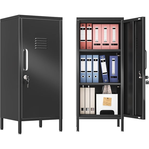 Librala Metal Locker with Doors and Shelves, Locked Storage Cabinet for Small Spaces, Lockers for Employees, Office Locker, Steel Storage Locker for Office Garage School Gym (1 Door, Black)