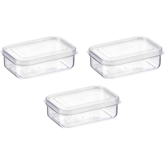 Librala Micro Clear Food Storage Container Set of 3 with Lid, BPA Free Shatterproof Canister, Dishwasher Microwave Safe, Fridge Pantry Refrigerator Organizer, Made in Japan (13 oz)
