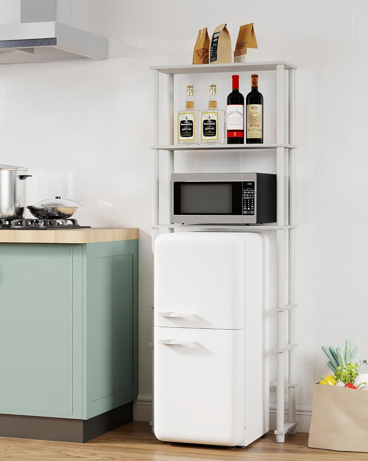 Librala Mini Fridge Organizer Shelf, 3-Tier Microwave and Mini Fridge Stand with Storage Dorm Refrigerator Shelf for Kitchen