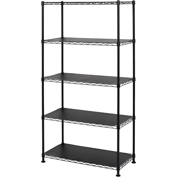 Librala - NSF Certified Storage Shelves, Zinc, Heavy Duty Steel Wire Unit with Adjustable Feet, Garage or Bakers Rack, Kitchen, Pantry Shelf - (14"x30"x60" 5-Tier) (Black)