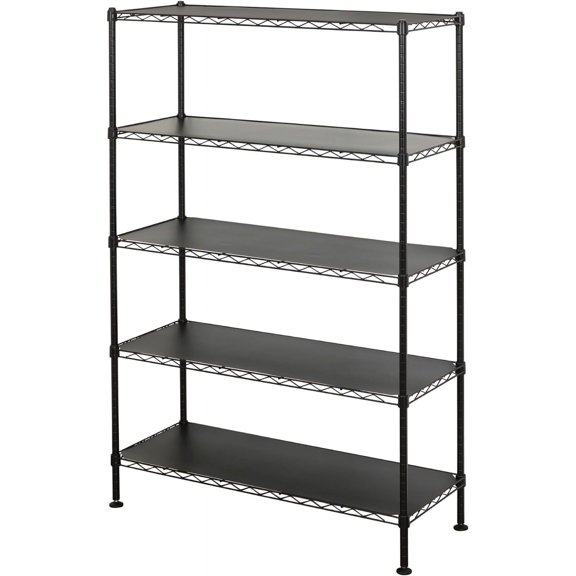 Librala - NSF Certified Storage Shelves, Zinc, Heavy Duty Steel Wire Unit with Adjustable Feet, Garage or Bakers Rack, Kitchen, Pantry Shelf - (36"x14"x60" 5-Tier) (Black)