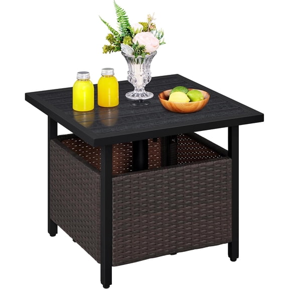 Librala Outdoor Patio Side Table with 1.5" Umbrella Hole, PE Rattan Umbrella Stand,All Weather Wicker Bistro Coffee Table for Garden, Poolside,Deck, Black|Outdoor,Patio