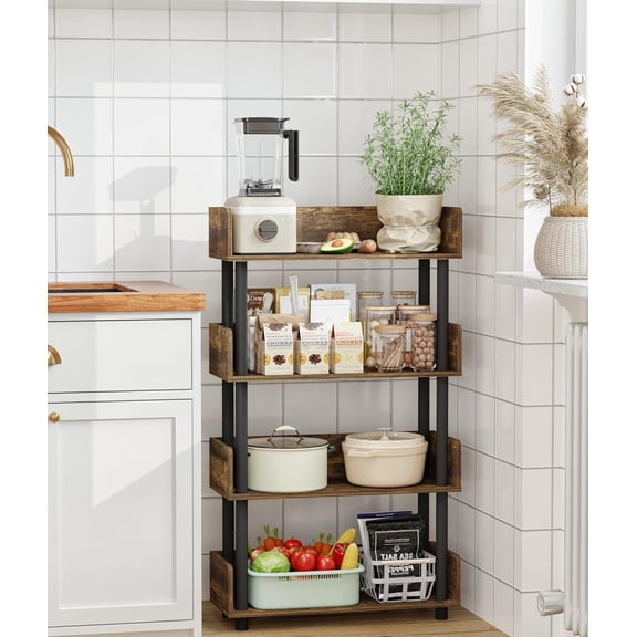 Librala Standing Baker's Racks for Kitchens, 4-Tier Kitchen Stand Microwave Stand Station with Storage, Display Rack Open Shelf for Spices, Pots, Brown