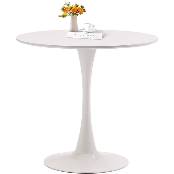 Librala White Round Dining Table, 31.5" Circle Tulip Table Kitchen Round Dining Table for 2-4 People with Thickened Top and Metal Pedestal, Mid Century Leisure Table for Home, Dining Room, Cafe