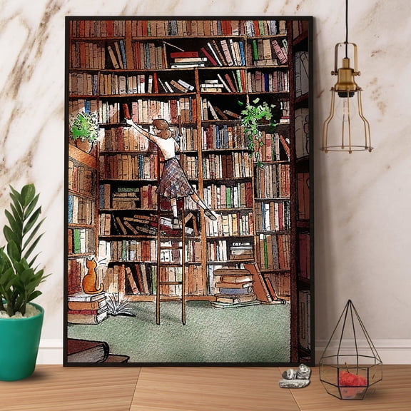 Librarian Arranging Bookshelves Paper Poster No Frame Matte Wall Art Decor 11 x 17 Inch Poster