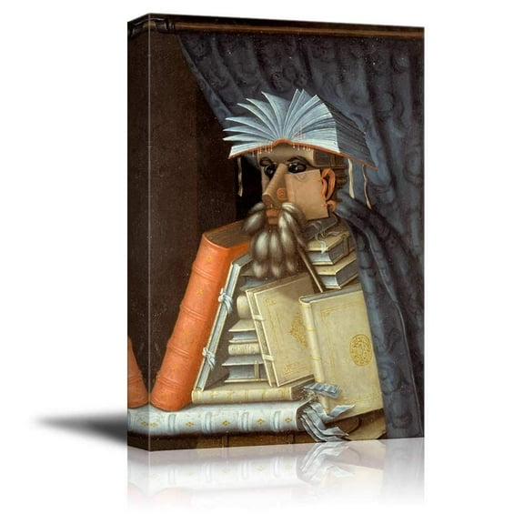 The Librarian by Giuseppe Arcimboldo Famous Fine Art Reproduction World Famous Painting Replica on ped Print Wood Framed - Canvas Art Wall Decor - 16" x 24"