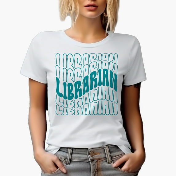 Librarian, Groovy Retro Wavy Text Merch Gift, White T-Shirt, Medium