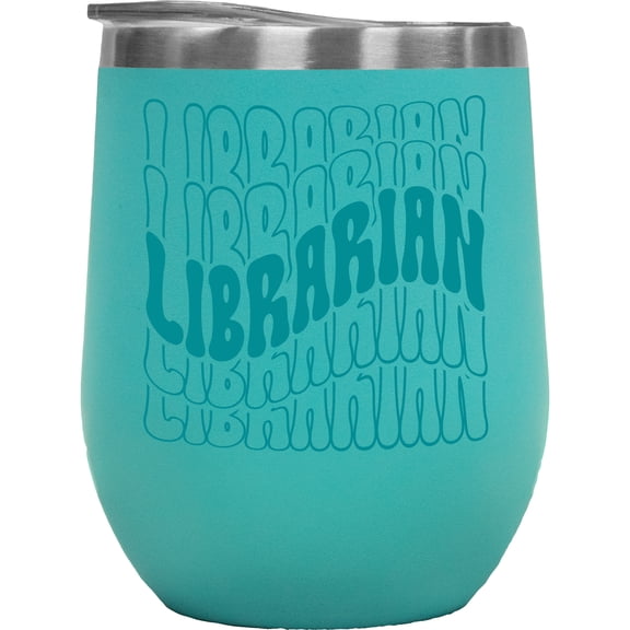 Librarian, Library Themed, Groovy Retro Wavy Text Merch Gift, Mint 12oz Wine Tumbler