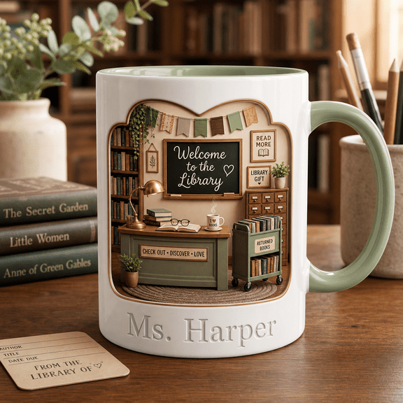 Librarian Mug 3D Effect Personalized Library Gift for Book Lovers