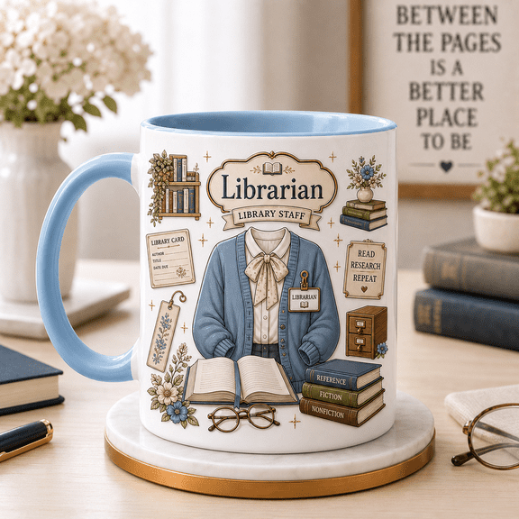 Librarian Ceramic Coffee Mugs, Personalized Library Staff Gift for Book Lovers and Librarians 11 oz 15 oz