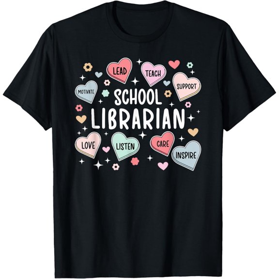 Librarian Valentine School Librarian Valentines Day Hearts T-Shirt