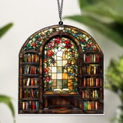 Library ACRYLIC Window Hanging Book Lover Gift, Bookish Home Decor Gift for Book Lover Librarian Gift Wall Hanging, Bookish Gifts NOT GLASS