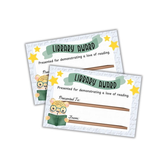 Library Award Certificate for Reading 30pk 6x9 Cardstock Goal Writing Student Librarian Helper Aid Most Pages Achievement Lion