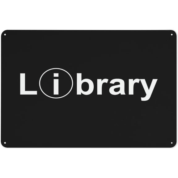 Library Black Reflective Aluminum Metal Signage - 8"x12", With Symbol, Weatherproof - School, Community Library, University, Office Library