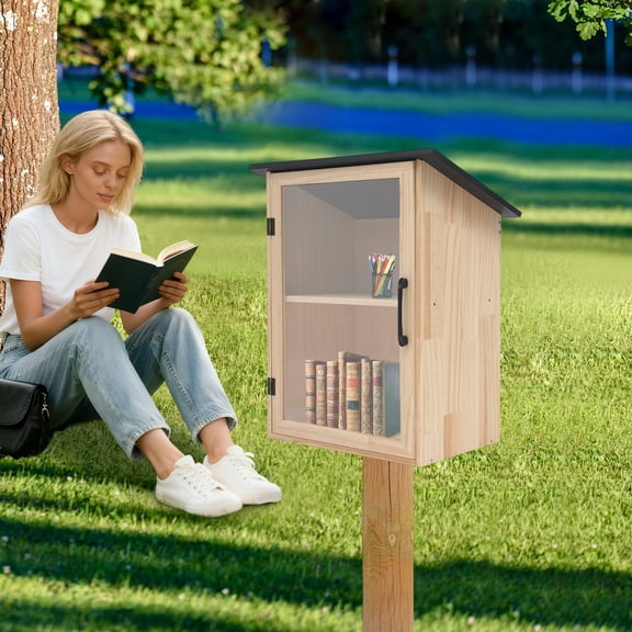 Library Book Box, Wooden Book Cabinet, Exchange Cabinet for Sharing Book