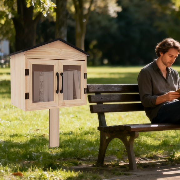 Library Book Box, Wooden Book Cabinet, Literature Exchange Cabinet for Sharing Book,Large Storage Capacity