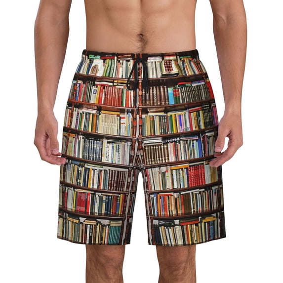 Library Book Pattern Men'S Beach Pants Quick Dry Short Swim Trunks With With Pockets And Mesh Lining Swimwear Beach Bathing Shorts Small