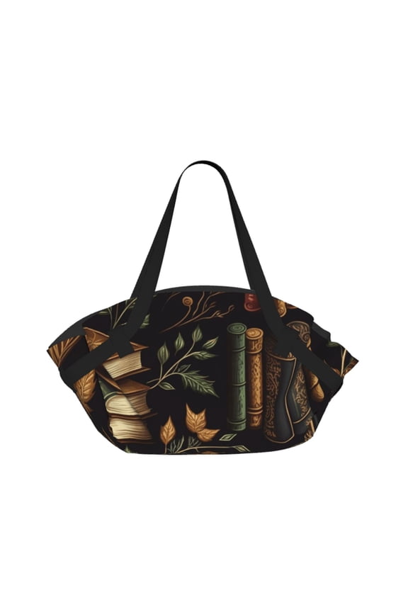 Library Books Magic Book 2-in-1 Foldable Picnic Blanket Tote Bag Shoulder Handbag, Large Circular Outdoor Mat for Beach Camping Park