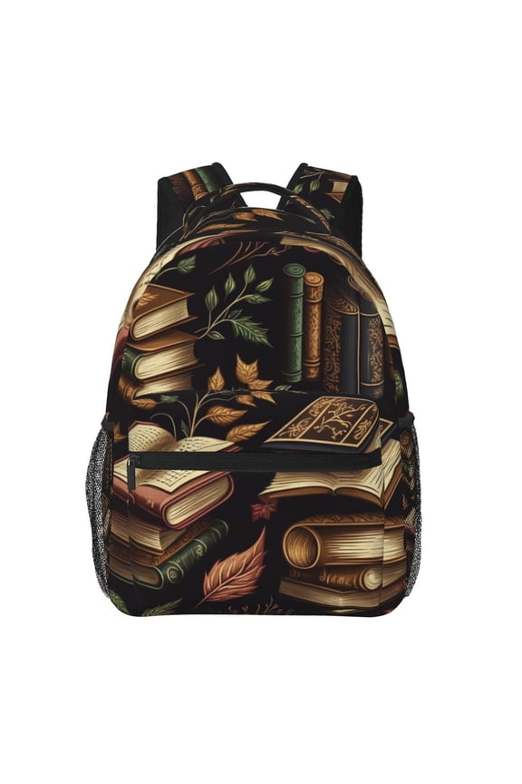 Library Books Magic Book Backpack Casual College Bag Zipper Laptop Daypack Hiking Rucksack Travel