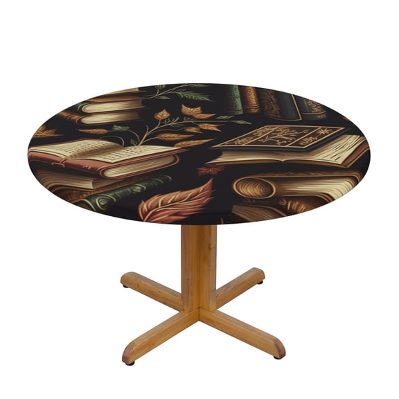 Library Books Magic Book Round Fitted Tablecloth Elastic Edged Table Cloth Waterproof Table Cover 48in