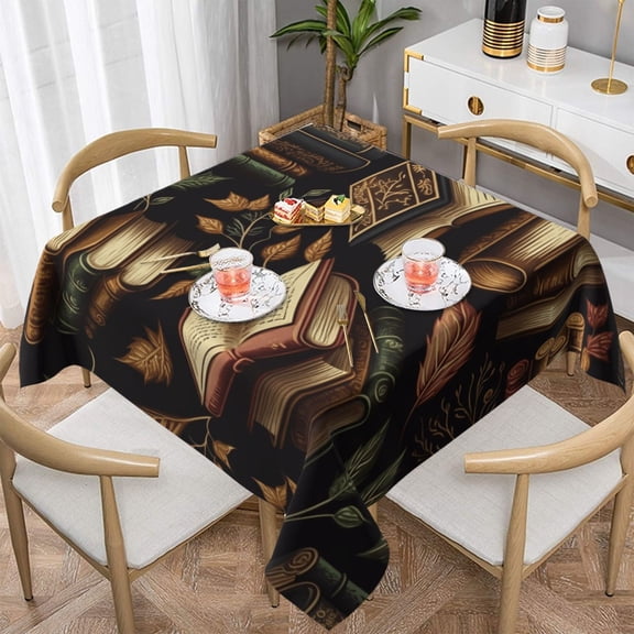 Library Books Magic Book Square Tablecloth 54x54 Waterproof Table Cover for Dining Table, Parties, Weddings, Picnics, Cafes